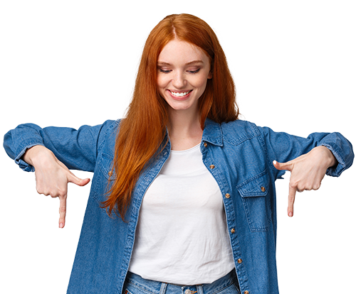 woman pointing down